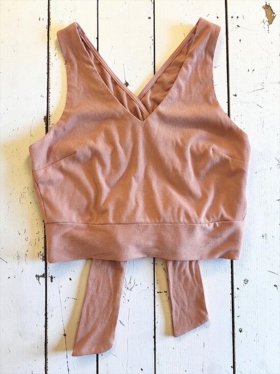 ILLA ILLA Tops - ILLA ILLA Ribbed Wrap Tie Back Crop Top Peachy Blush Size Large